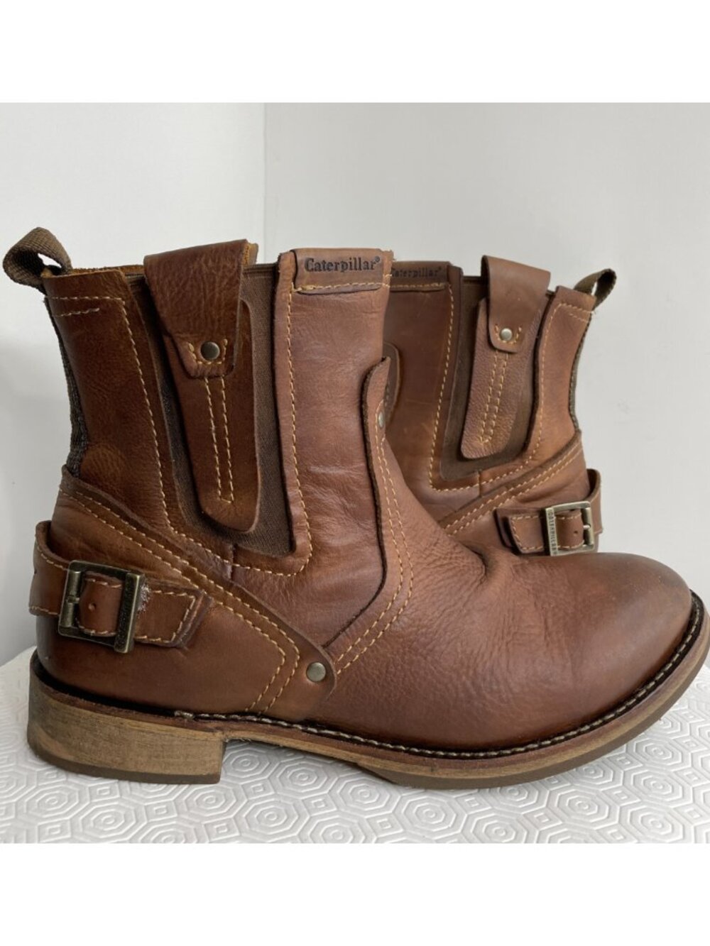 Caterpillar Vinson Leather Buckle Motorcycle Biker Western Ankle Boots Men’s 12